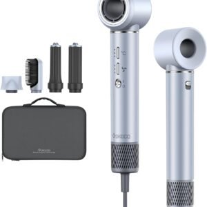 GOKOCO Secador de Cabelo 5 em 1 Conjunto, Escova Secadora 1400W, Kit Modelador Liso e Cacheado com Bocal Magnético 220V, Prata
